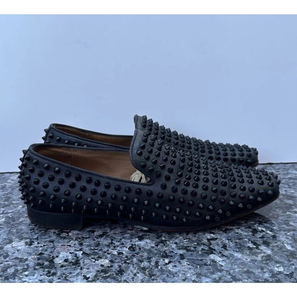 Christian Louboutin Loafers Mens Rollerboy Spikes Flat Velours Black Size 41.5 - Picture 2 of 16